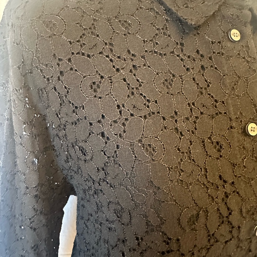 GAP Black Lace Button Down Shirt Sheer Floral Collared Blouse – Size L - Picture 4 of 8